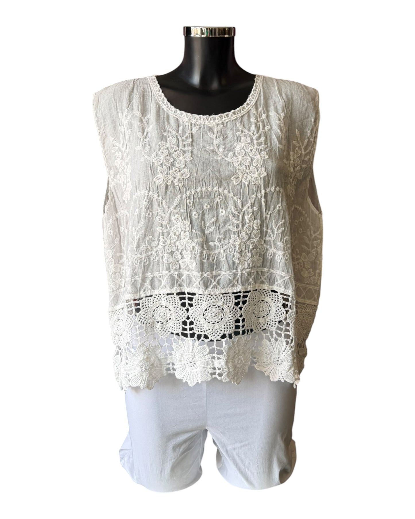 Sally embroidered crochet trim sleeveless top