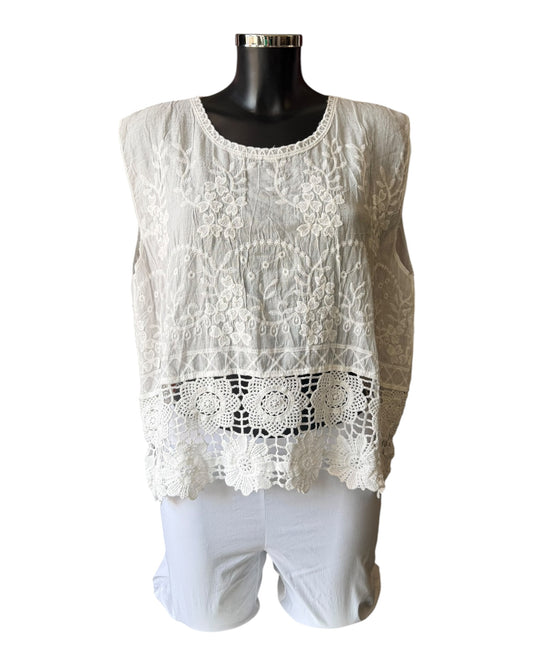Sally embroidered crochet trim sleeveless top