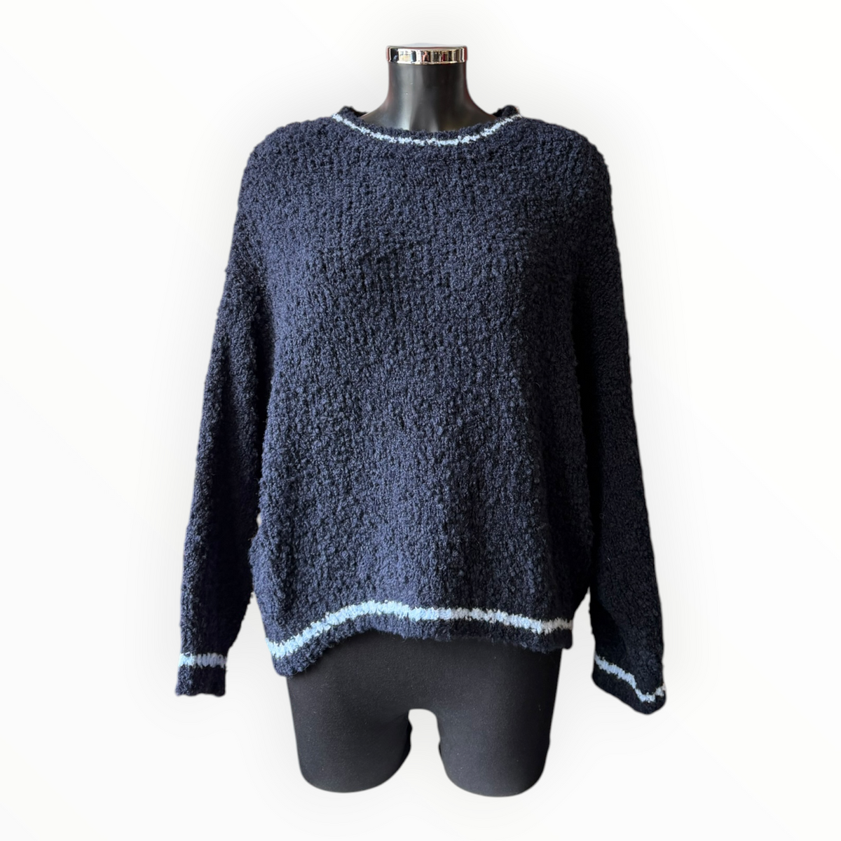Helena boucle knit contrast stripe jumper - Navy