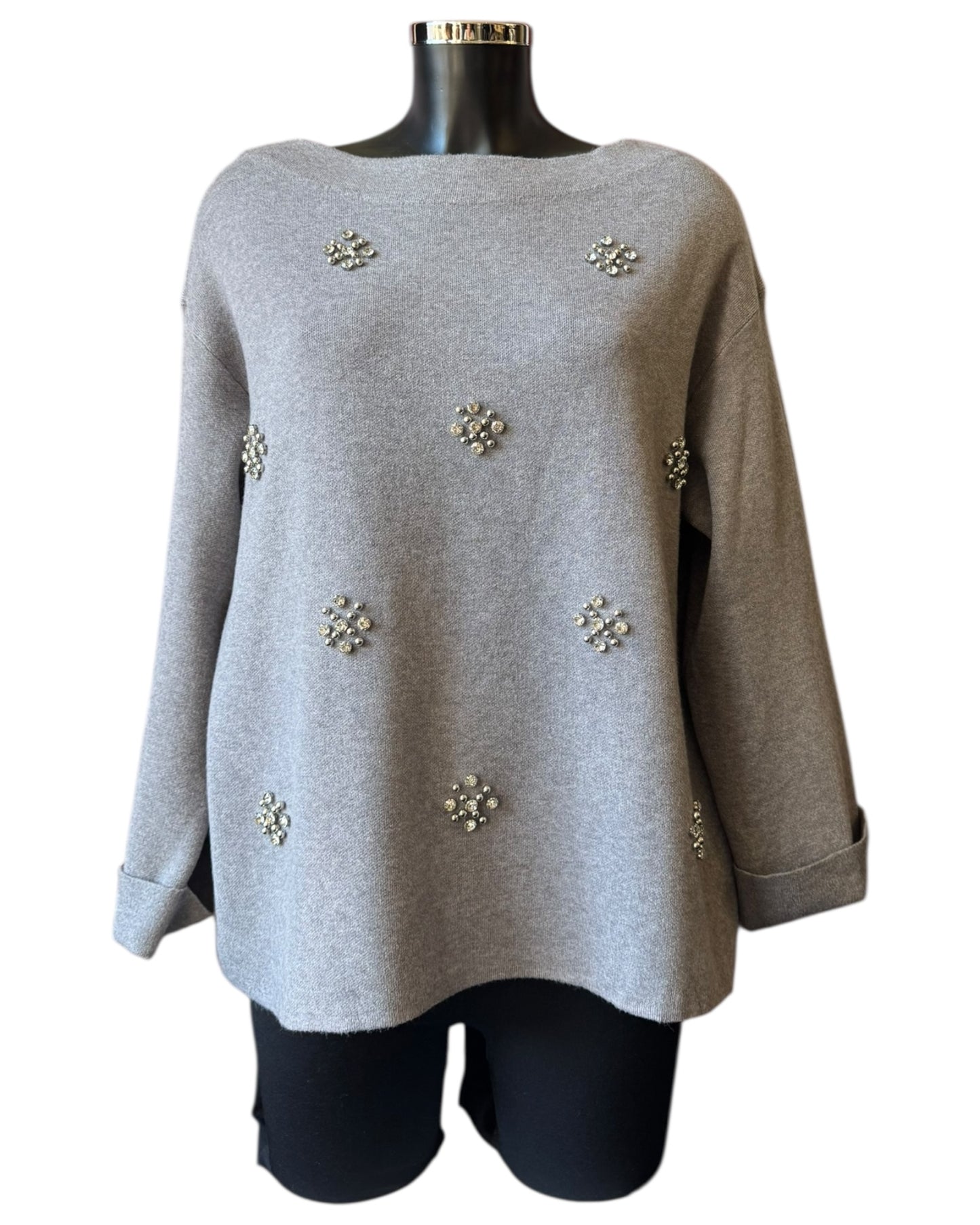Erin embellished flower jumper - Grey
