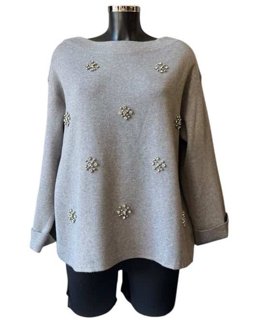 Erin embellished flower jumper - Grey