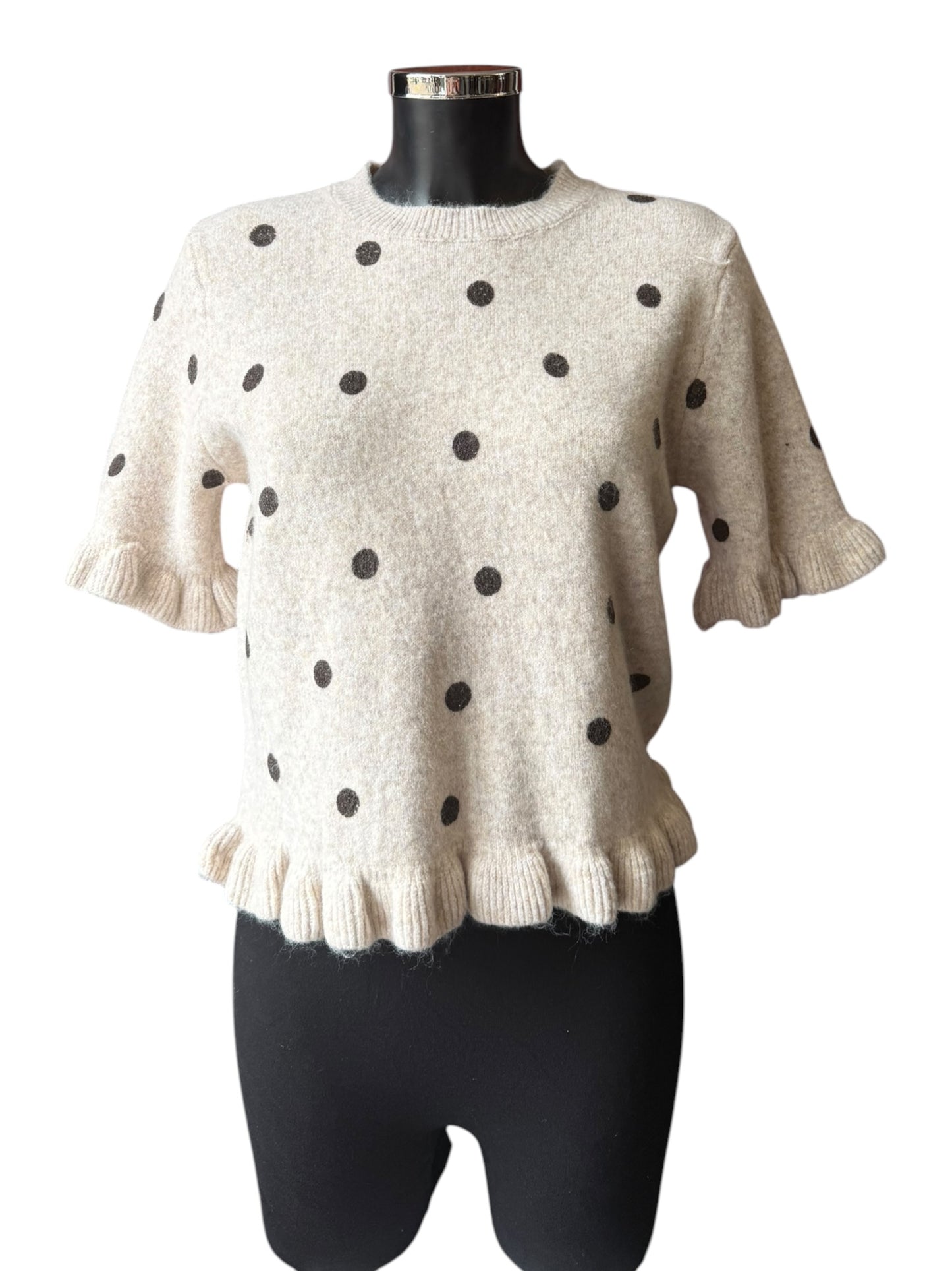 Tammy frill trim polka dot jumper - Beige