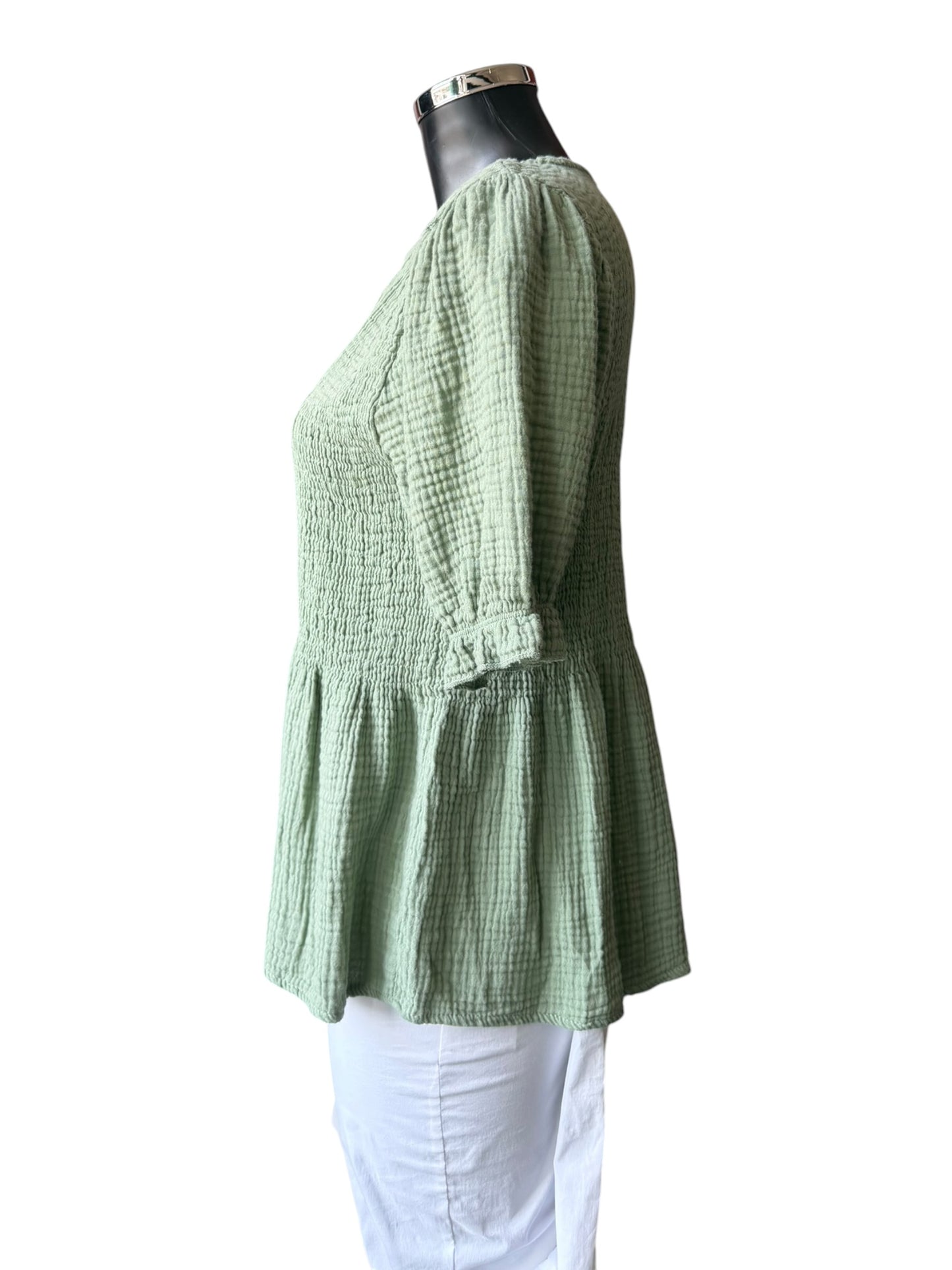 Oprah garza cotton shirred peplum top - Khaki