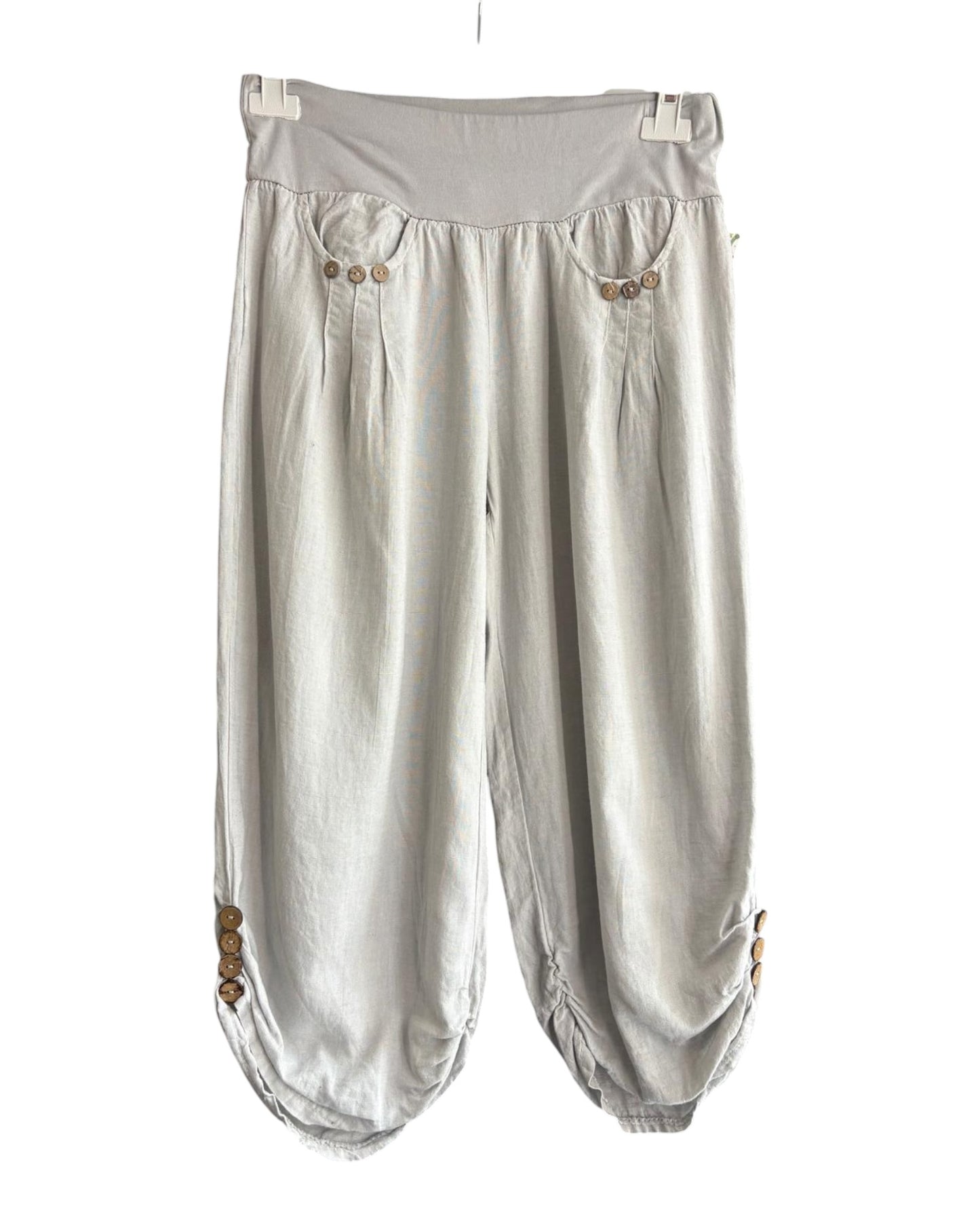 Toni capri button detail linen trousers - Light grey