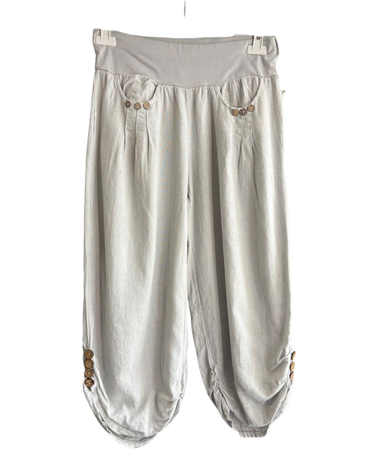 Toni capri button detail linen trousers - Light grey