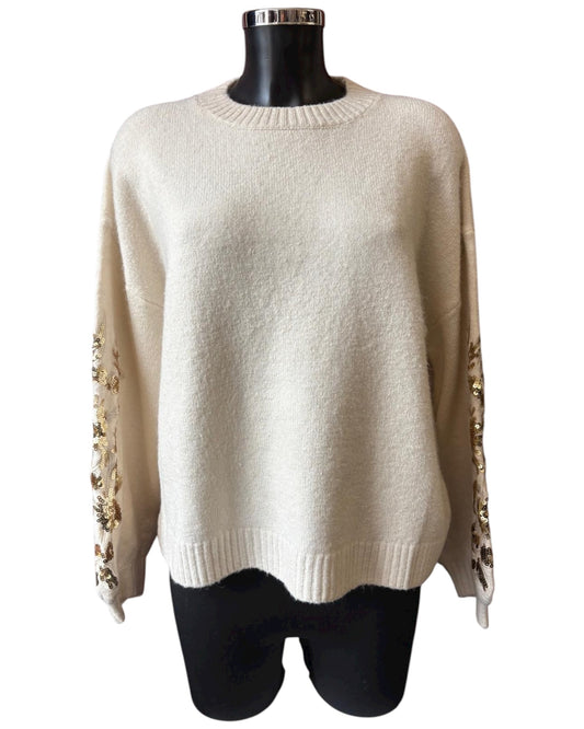 Alexis sequin sleeve premium knit - Cream