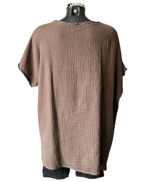 Louisa v neck cheesecloth top - Chocolate