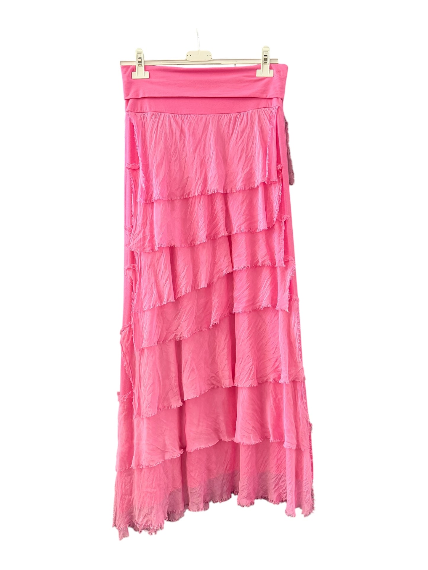 Sasha silk range shredded layers skirt  - Candy pink