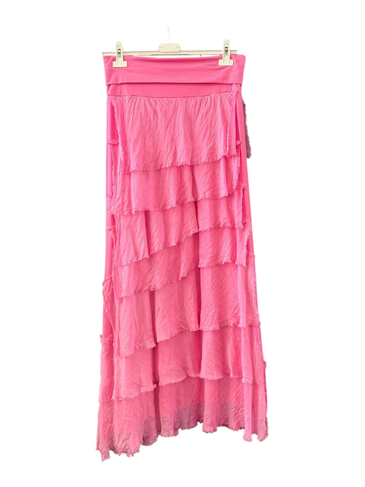 Sasha silk range shredded layers skirt  - Candy pink