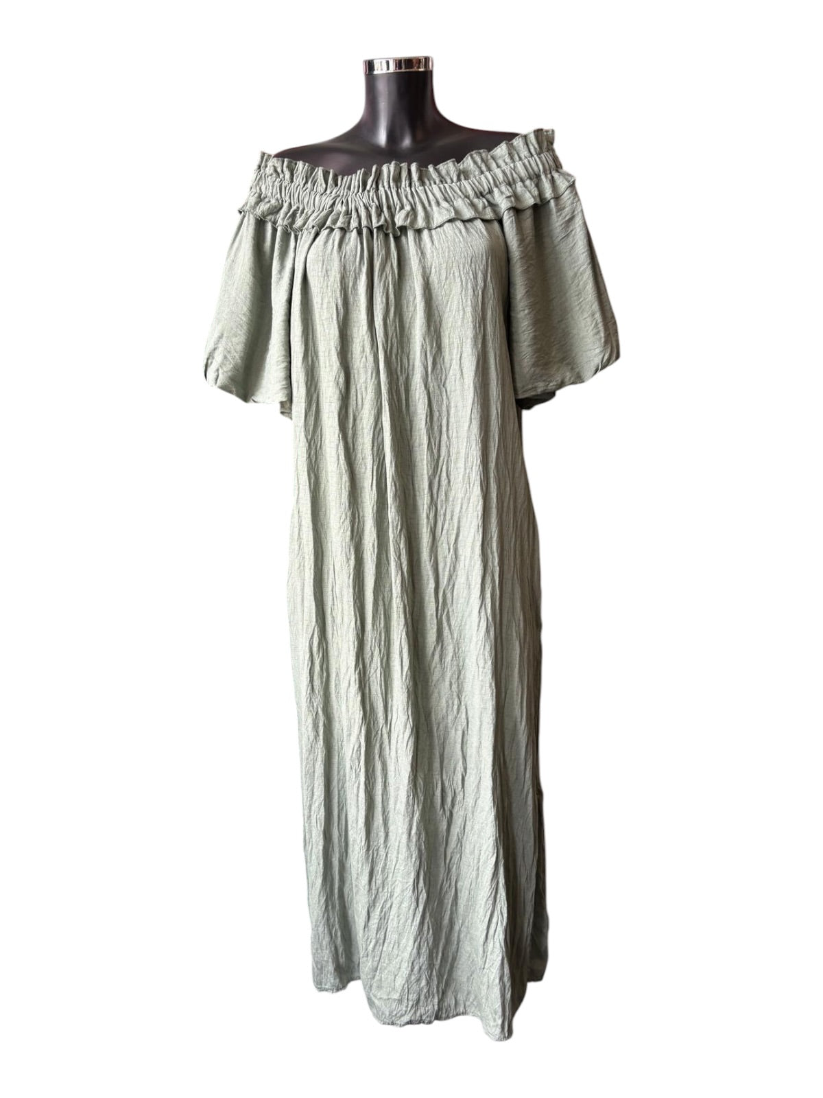 Elicia frill neck puff sleeve dress - Khaki