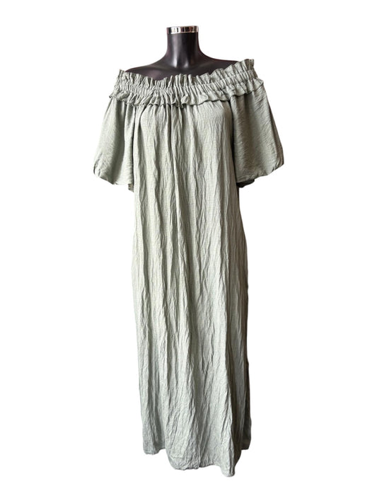 Elicia frill neck puff sleeve dress - Khaki