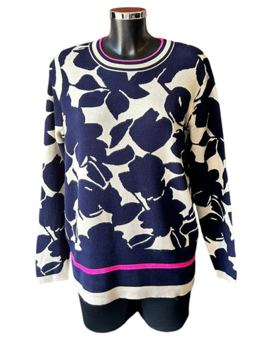 Kaleido fine knit floral bomb jumper - Navy/Fuchsia