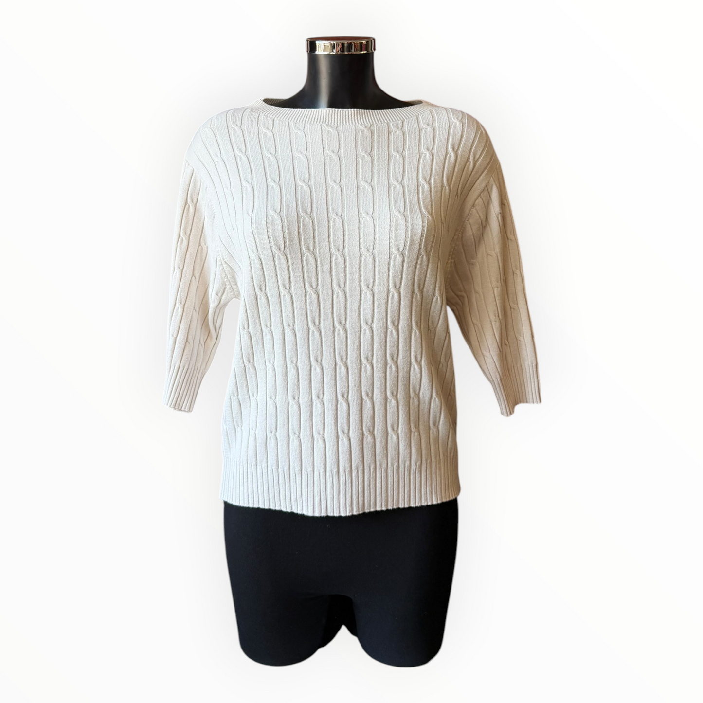Tabby cable knit half sleeve jumper - Cream