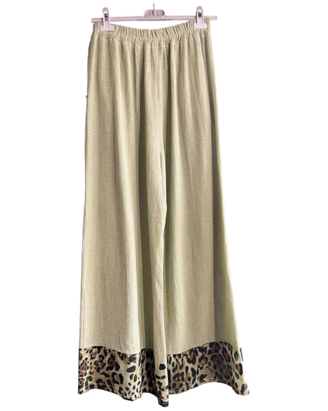 Casey range wide leg animal trim trousers - Lime