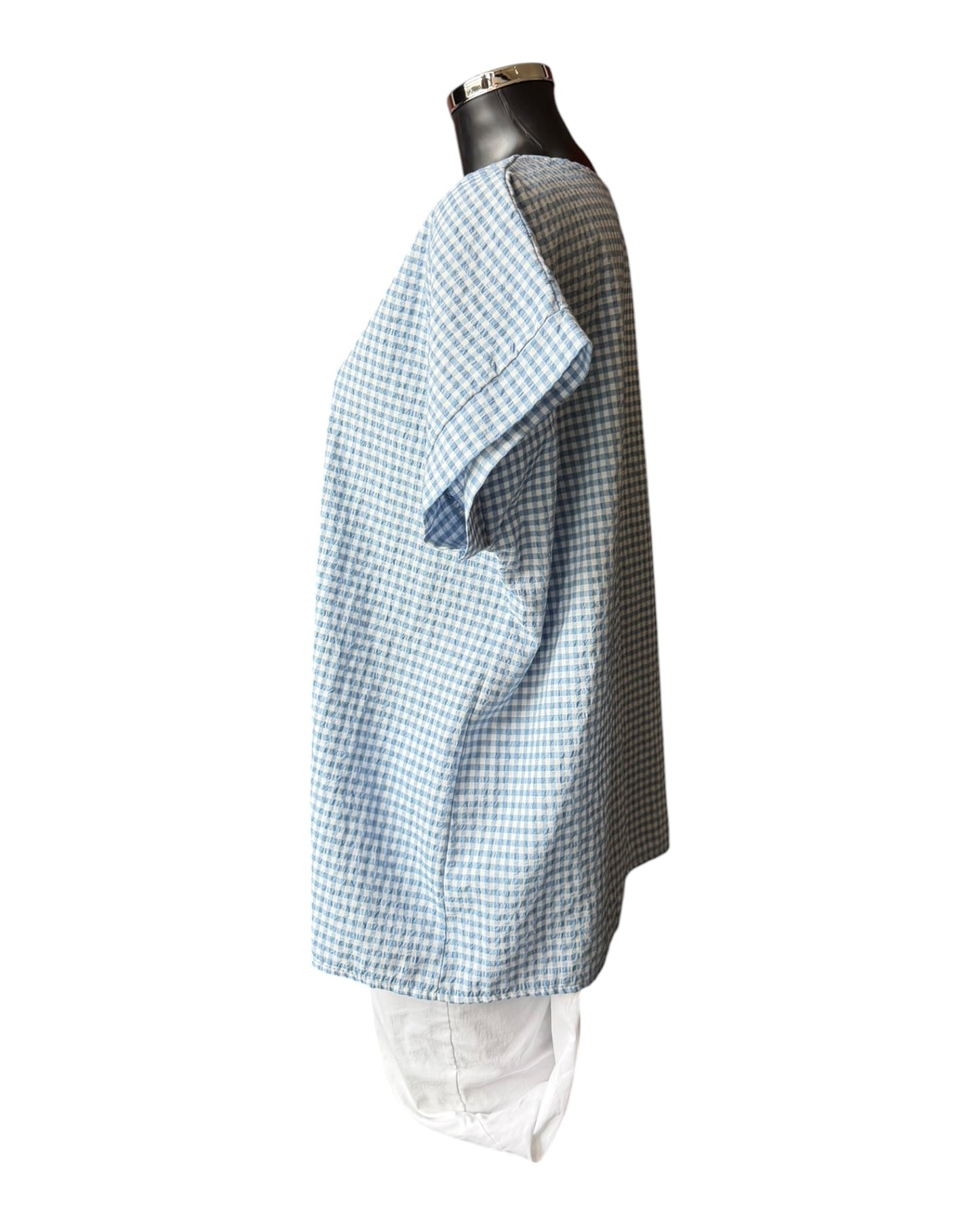Gia gingham check tshirt style top - blue