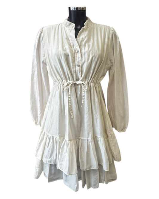 Belinda boho ruffle hem mini dress - beige