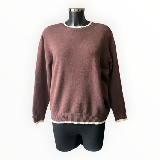 Morag round neck contrast trim jumper - Chocolate