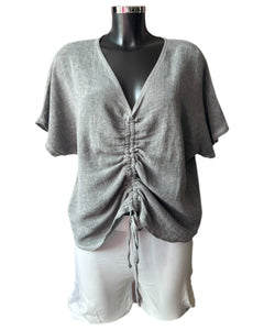 Casey range v neck ruched front top -  Grey