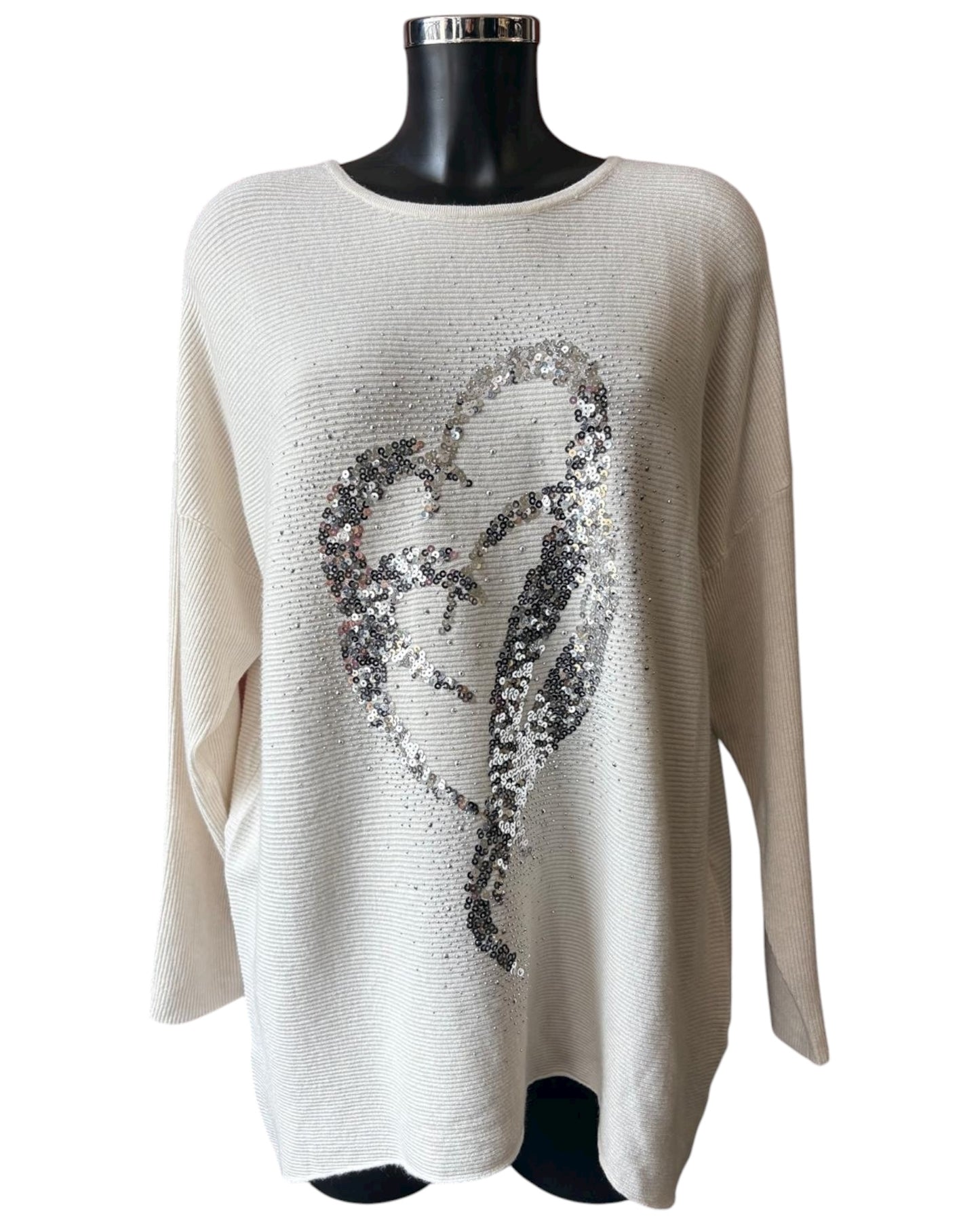 Veronica ribbed sparkle hearts jumper - Cream