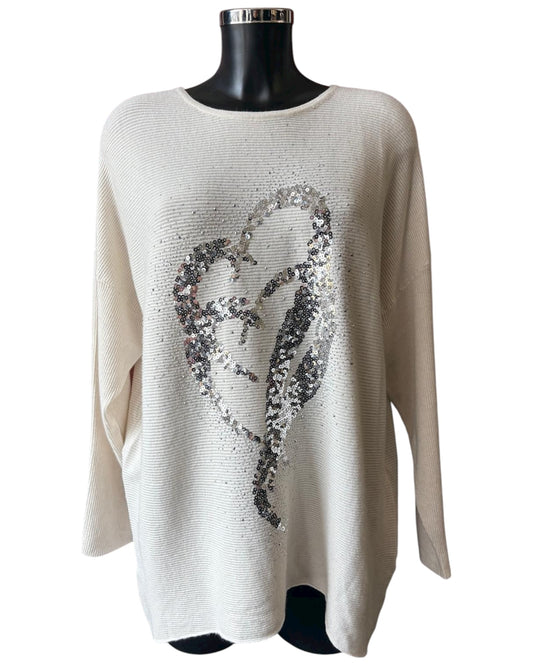 Veronica ribbed sparkle hearts jumper - Cream