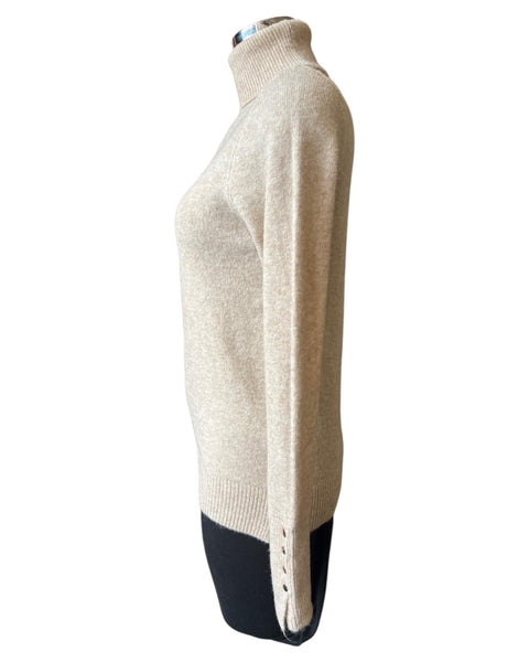 Gia soft knit button cuff polo neck - beige