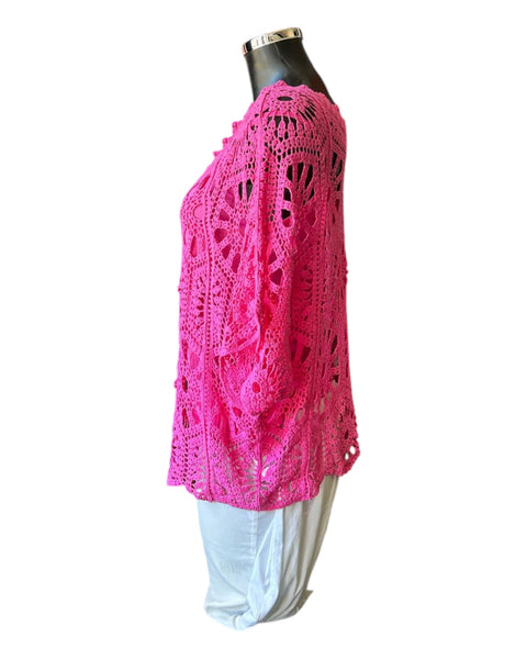 Bridgette 2 piece v neck crochet top - cerise