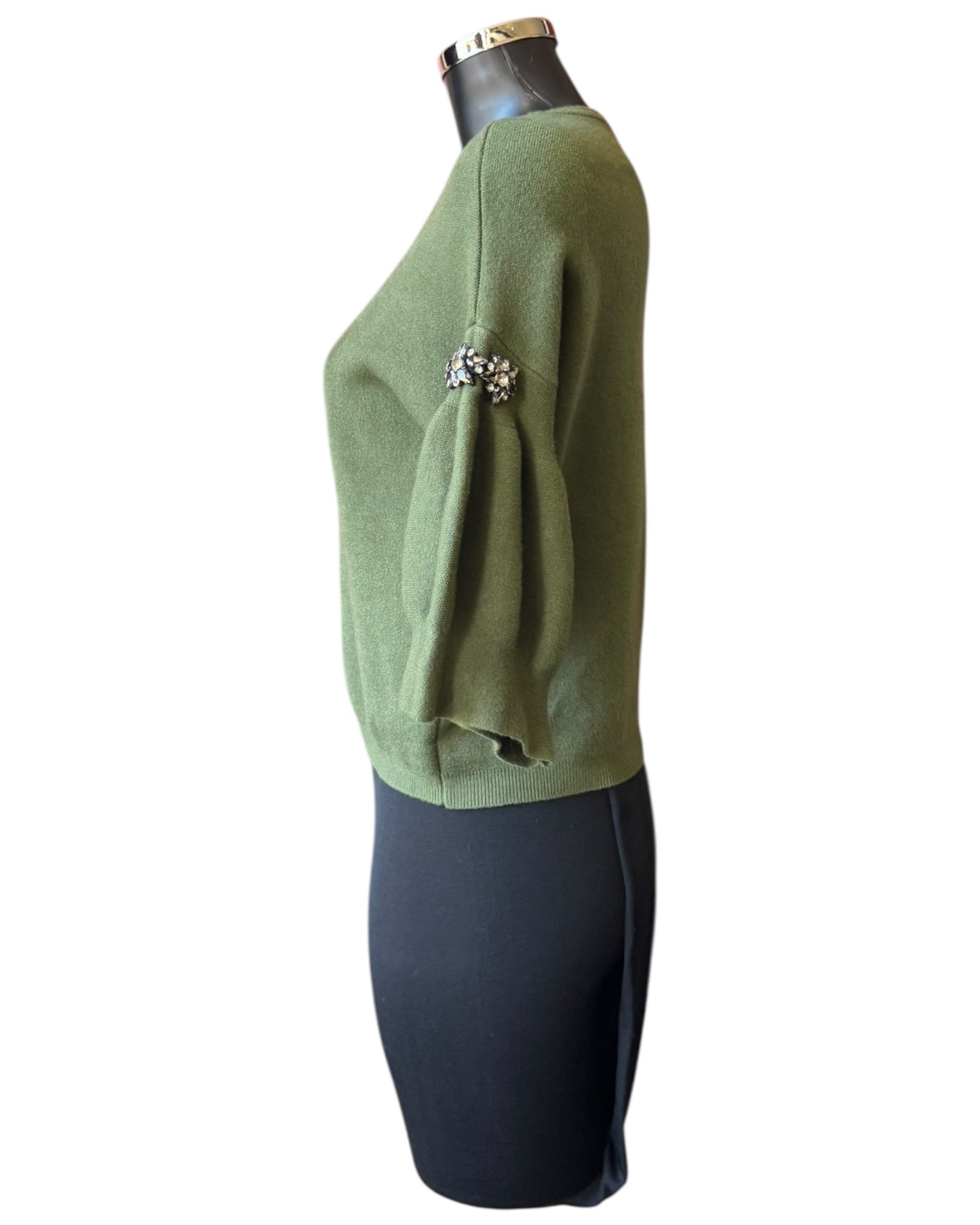 Eliza diamond puff sleeve short jumper - Khaki