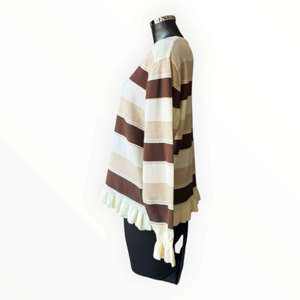 Una striped frill sleeve and hem jumper - Brown mix