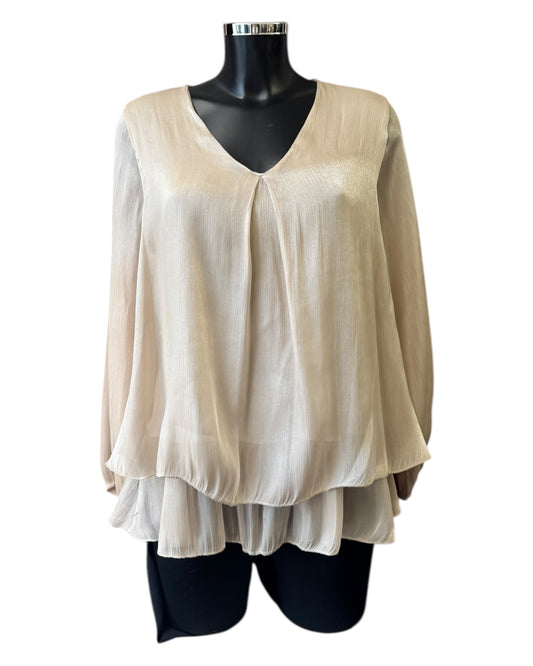 Vanessa v neck layered top - Beige