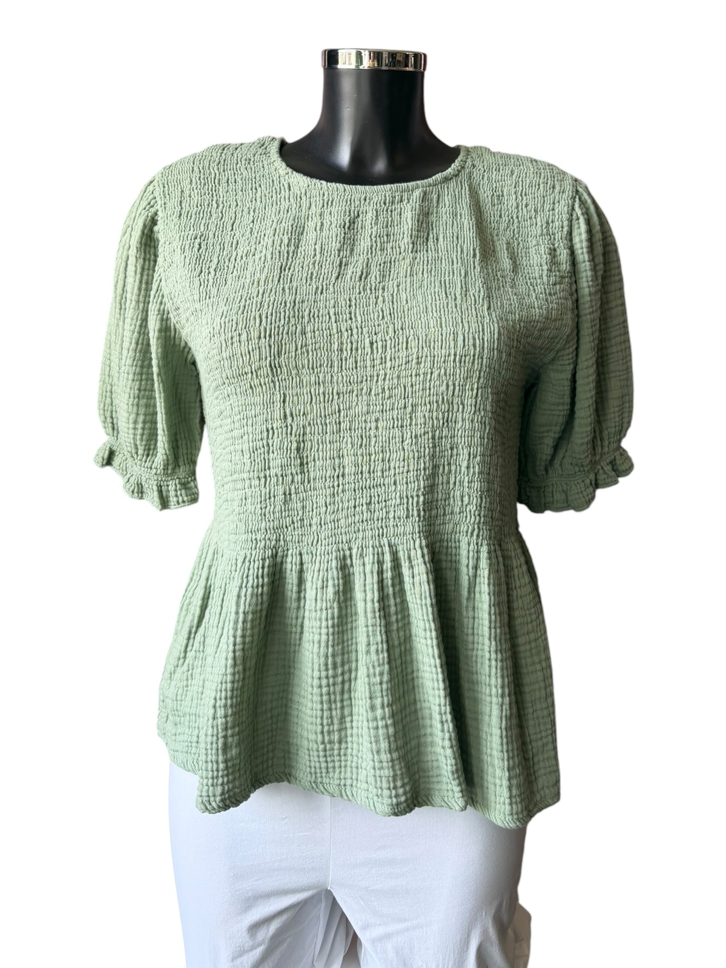 Oprah garza cotton shirred peplum top - Khaki