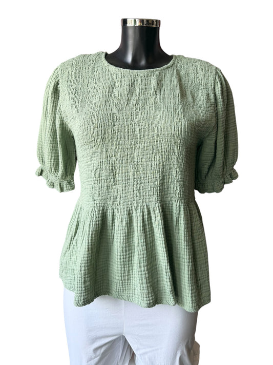 Oprah garza cotton shirred peplum top - Khaki