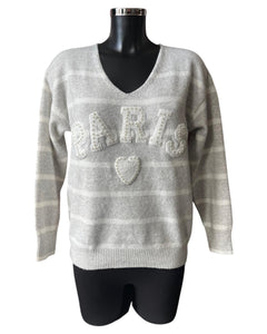 Paris v neck pearl logo jumper - grey/cream