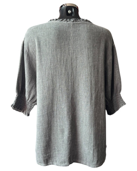 Casey range v neck shirred sleeve top - Grey