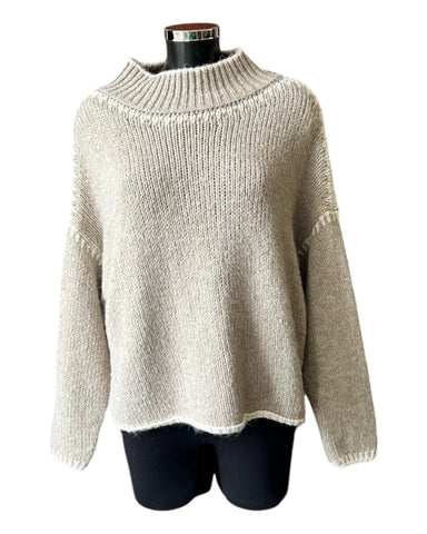 Jessie contrast stitch high neck jumper - Beige