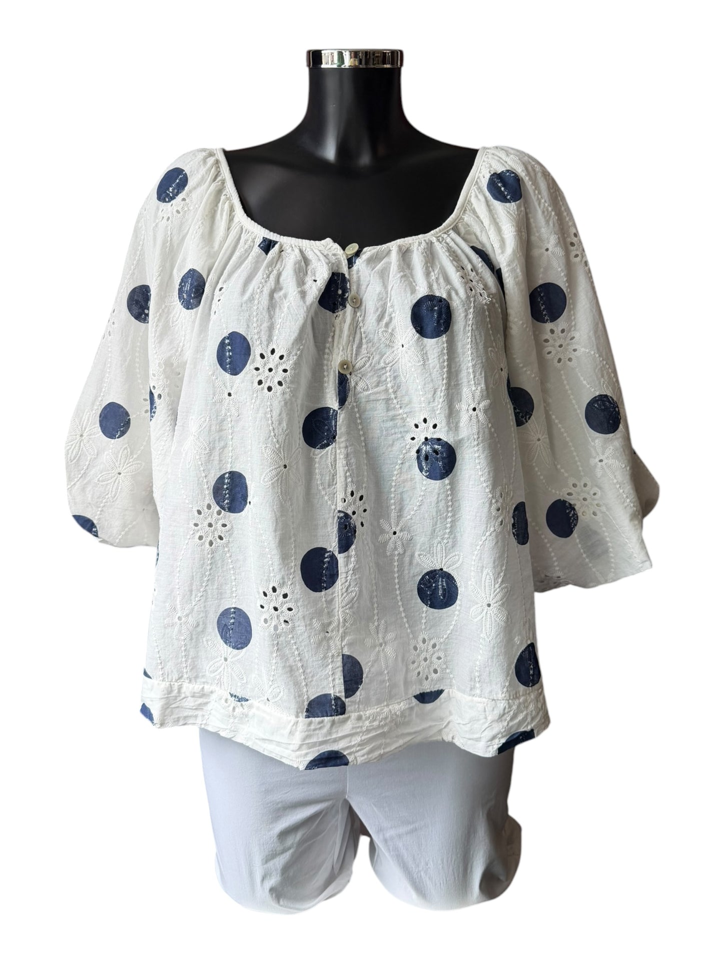 Imogen broderie spot top - Navy