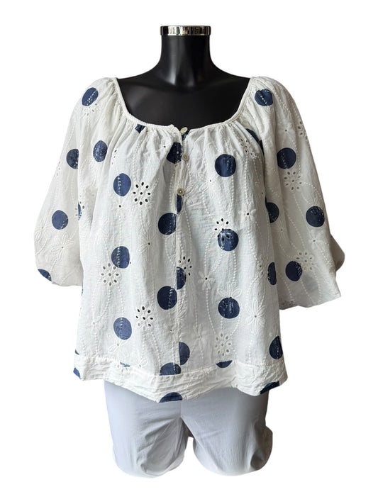 Imogen broderie spot top - Navy