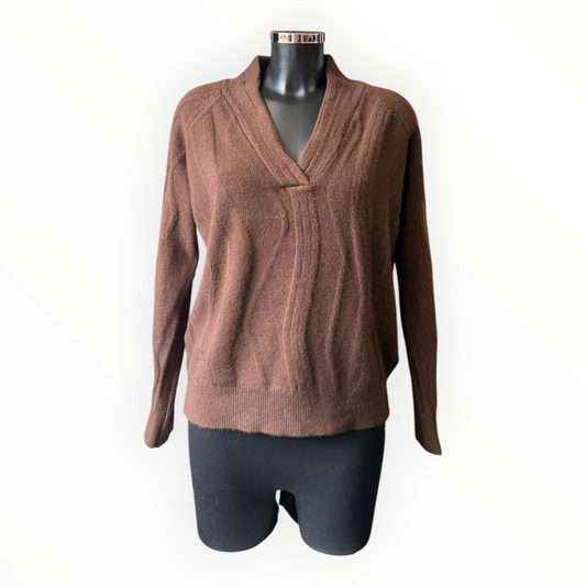 Elara textured knit v neck jumper - Chocolate