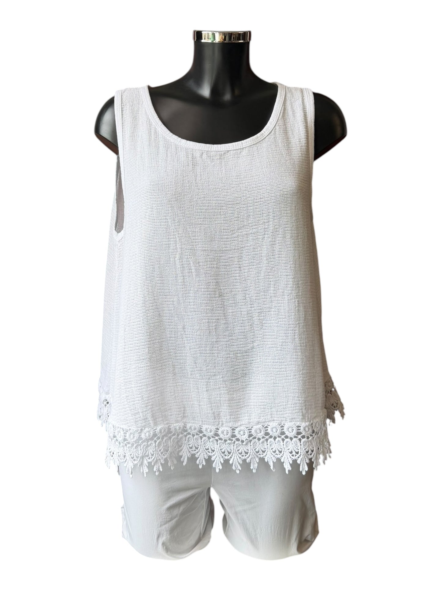 Fiona crochet trim vest top - White
