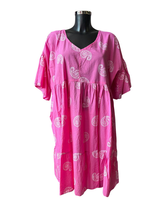 Dora paisley smock cotton tunic dress - Fuchsia