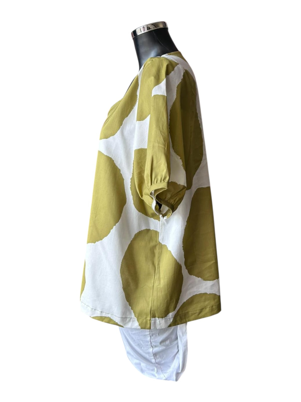 Tirelli bishops sleeve poplin top - chartreuse/White