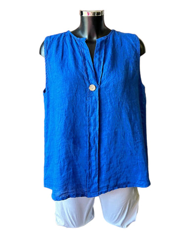 Gigi linen sleeveless button top - Cobalt