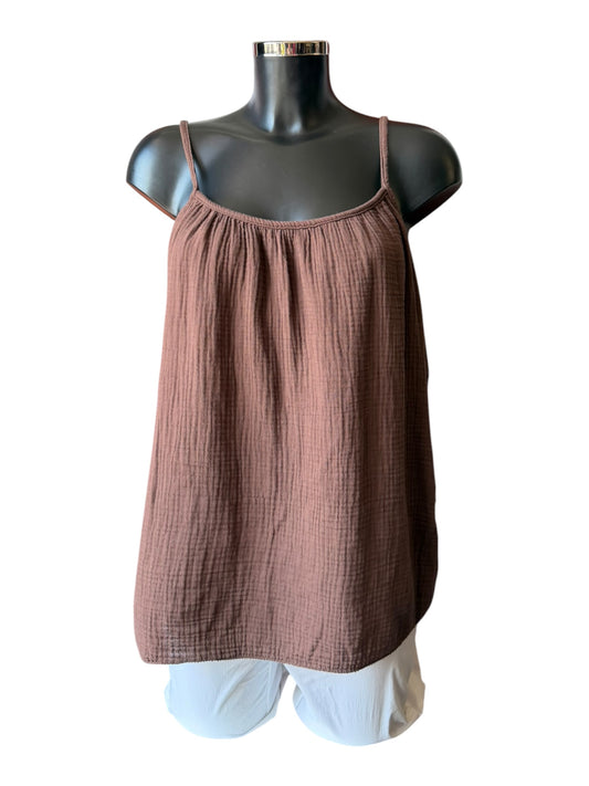 Beatrice strappy cheesecloth cotton top - chocolate