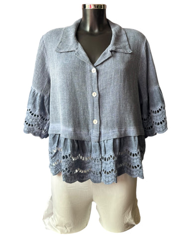 Casey range anglaise trim shirt - Navy
