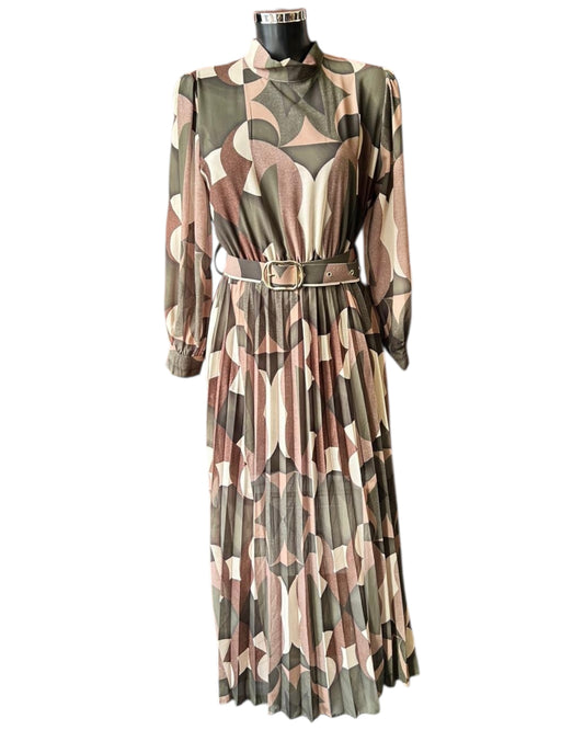 Bridgette geometric print dress - Khaki mix