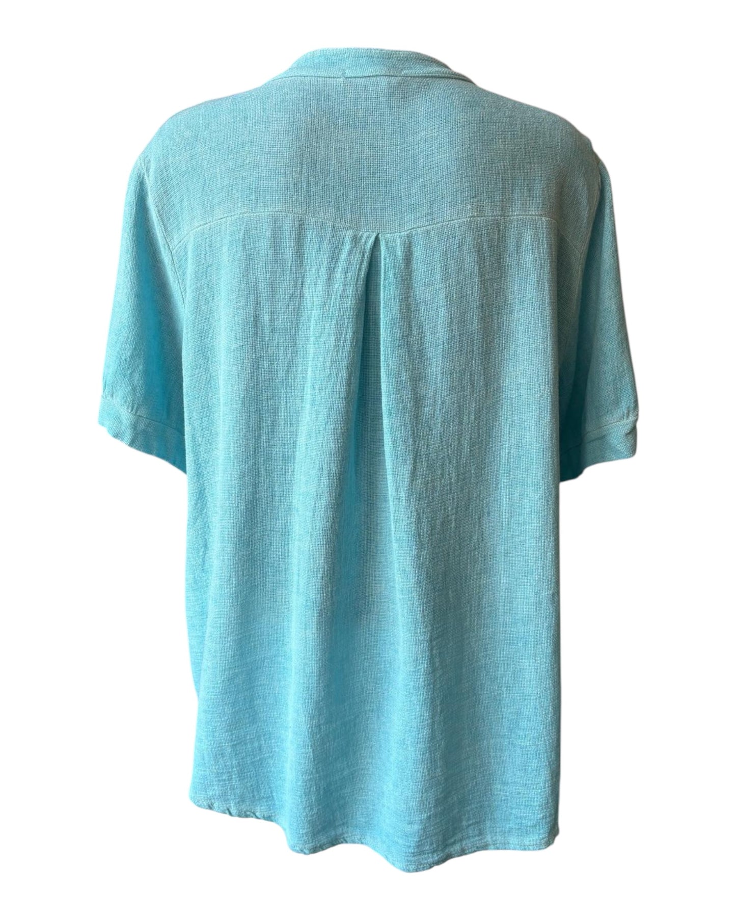 Casey range grandad neck button through top - Aqua