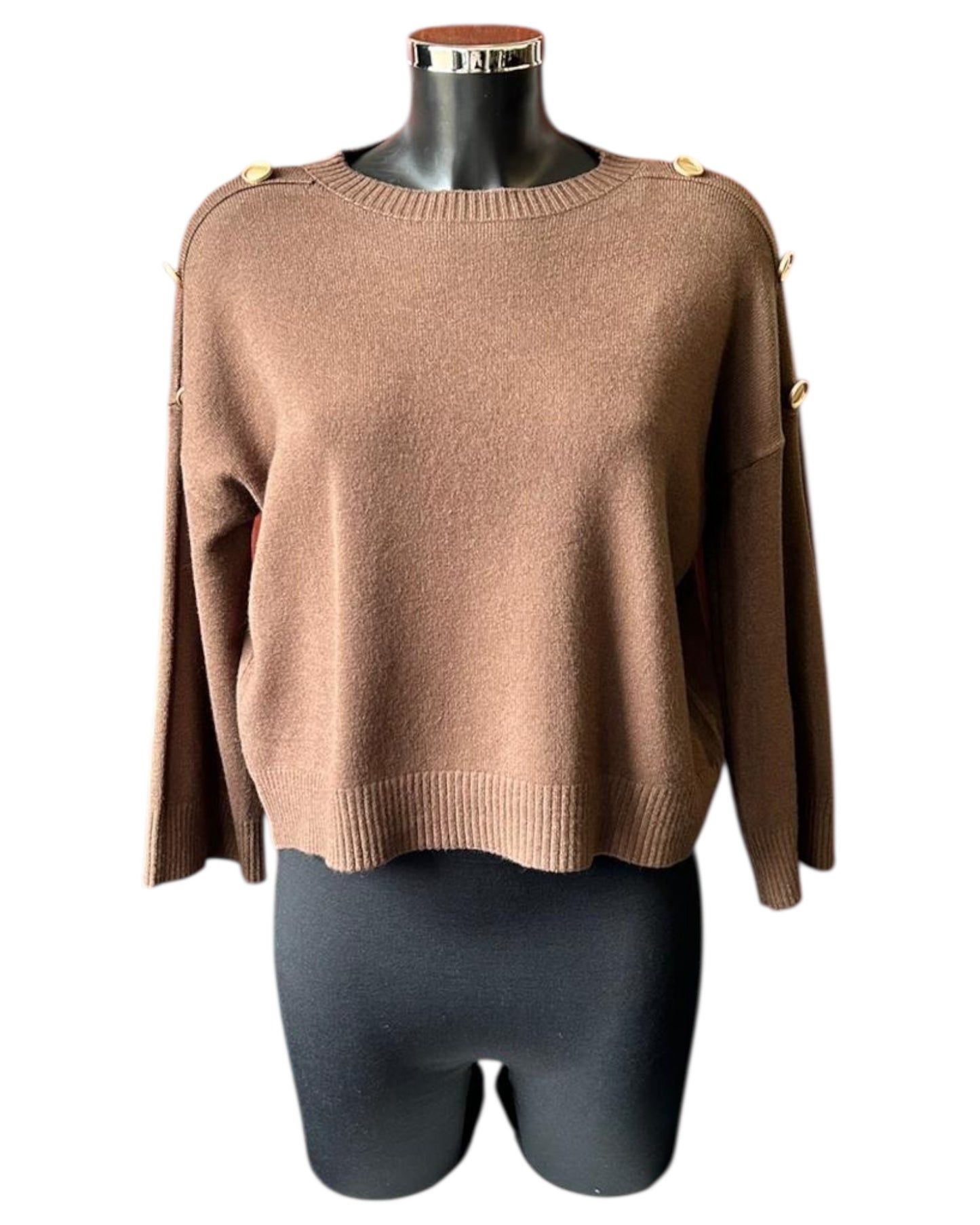 Valerie short button shoulder jumper - Chocolate