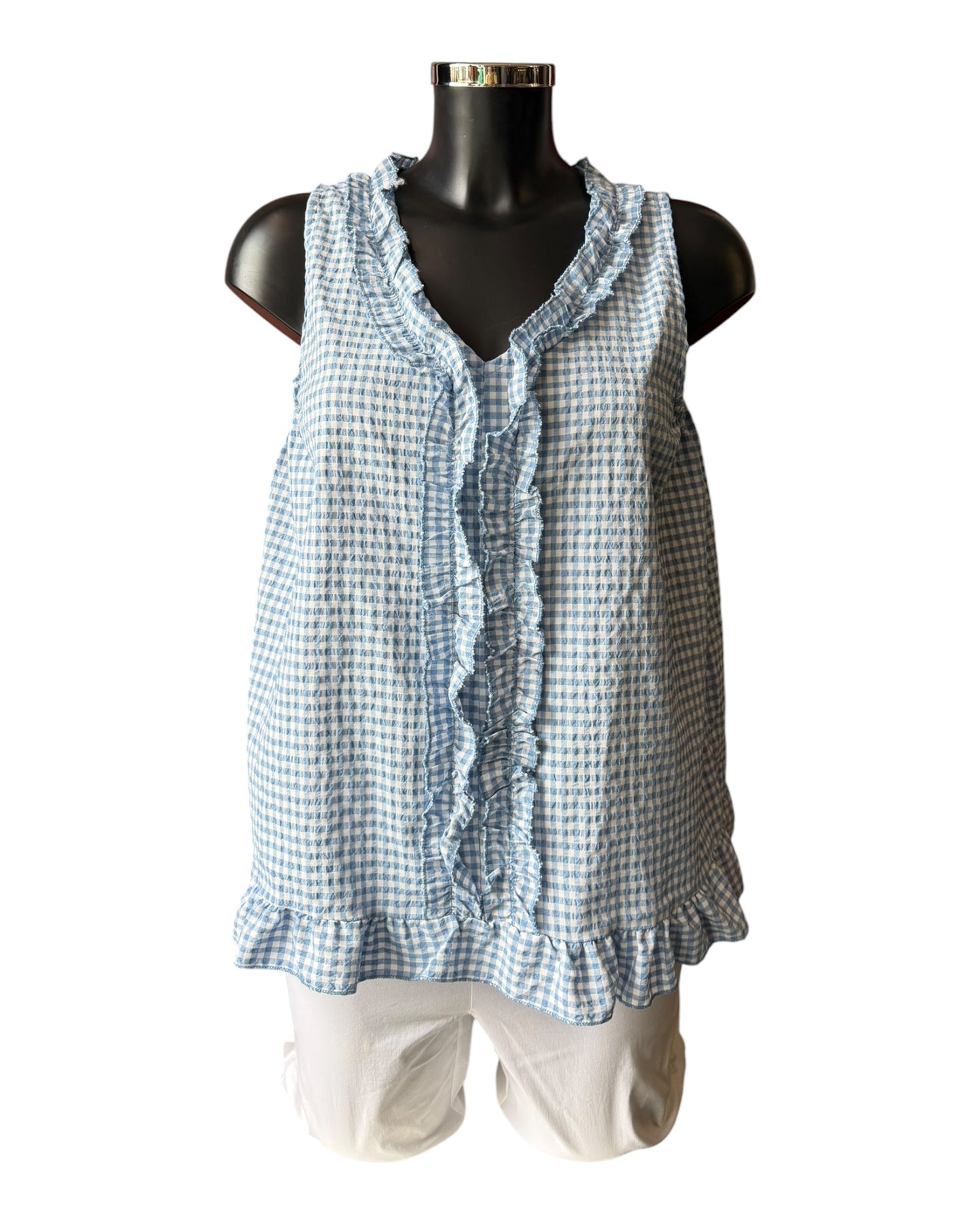 Gia gingham check sleeveless top - blue
