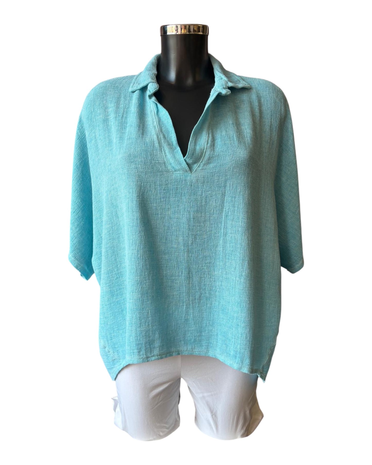 Casey range hi lo collared top - Aqua