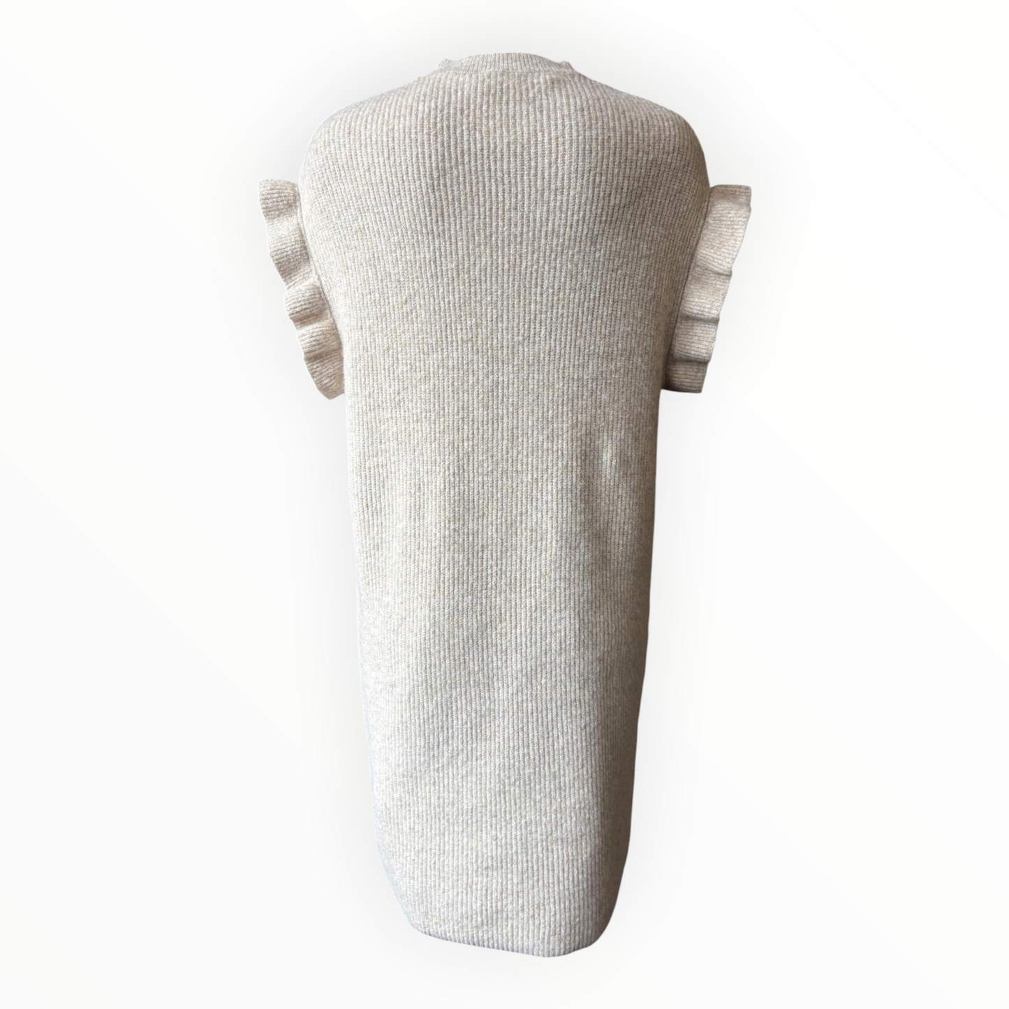 Una frill sleeve ribbed knit dress - Beige