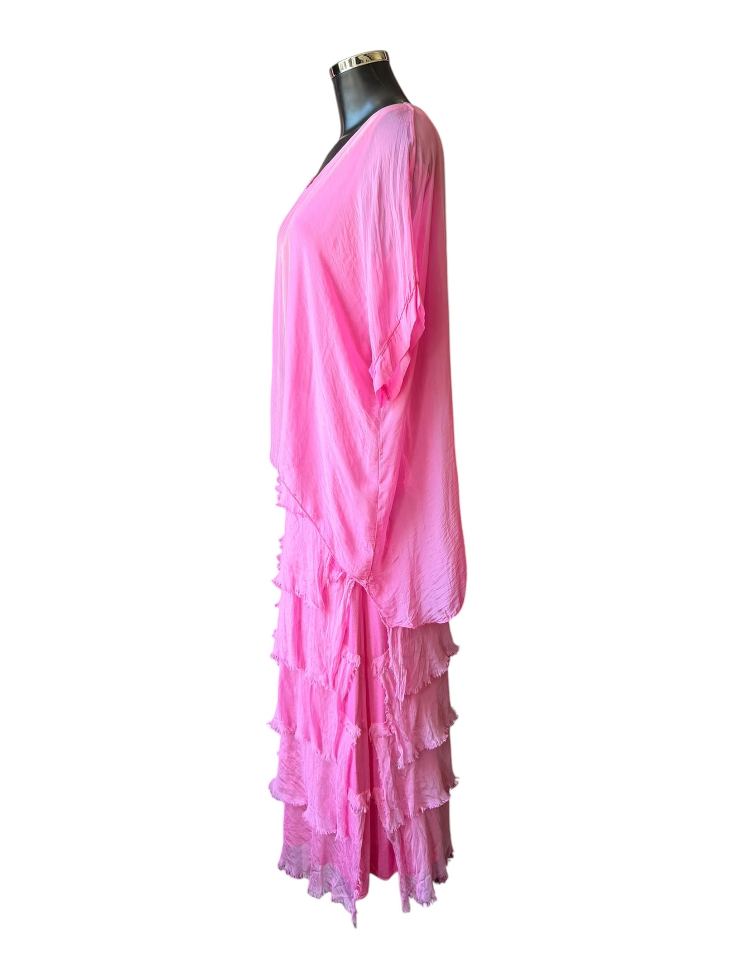 Sasha silk range mock 2 piece layers dress   - Candy pink